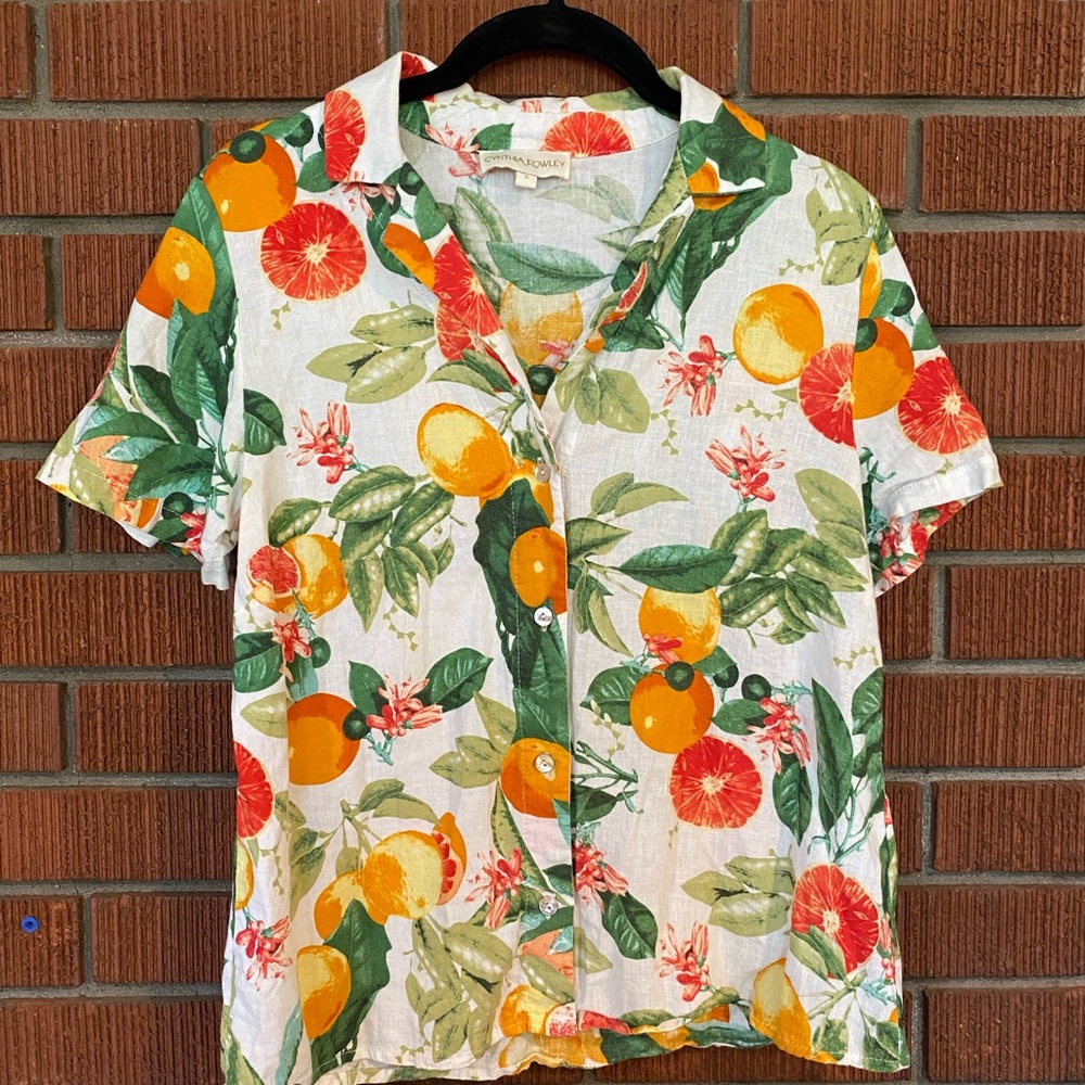 Cynthia Rowley Citrus and Floral Print Shirt